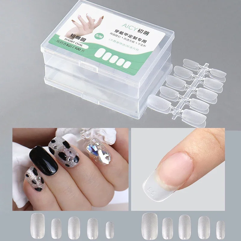 100 pçs/caixa unhas falsas foscas sem polimento imprensa em unhas falsas médio curto design alto fosco macio gel dicas de unhas para extensão