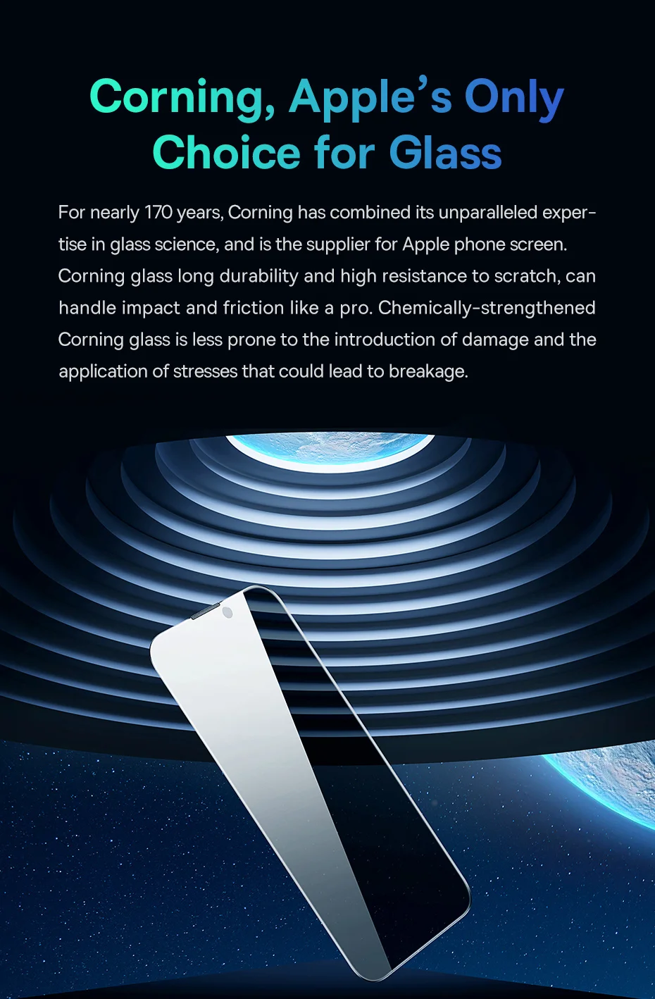 Baseus 0,4 mm Corning gehärtetes Glas für iPhone 17, 16, 15, 14, 13 Pro Max Plus Displayschutzfolie, Anti-Peeping-Auto-Installationsfolie – Detail 1