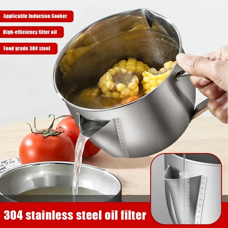 1000ML Stainless Steel Multifunction Kitchen Tools Gravy Oil Soup Fat Separator Grease Filter Strainer Pot Kitchen Cooking Tool