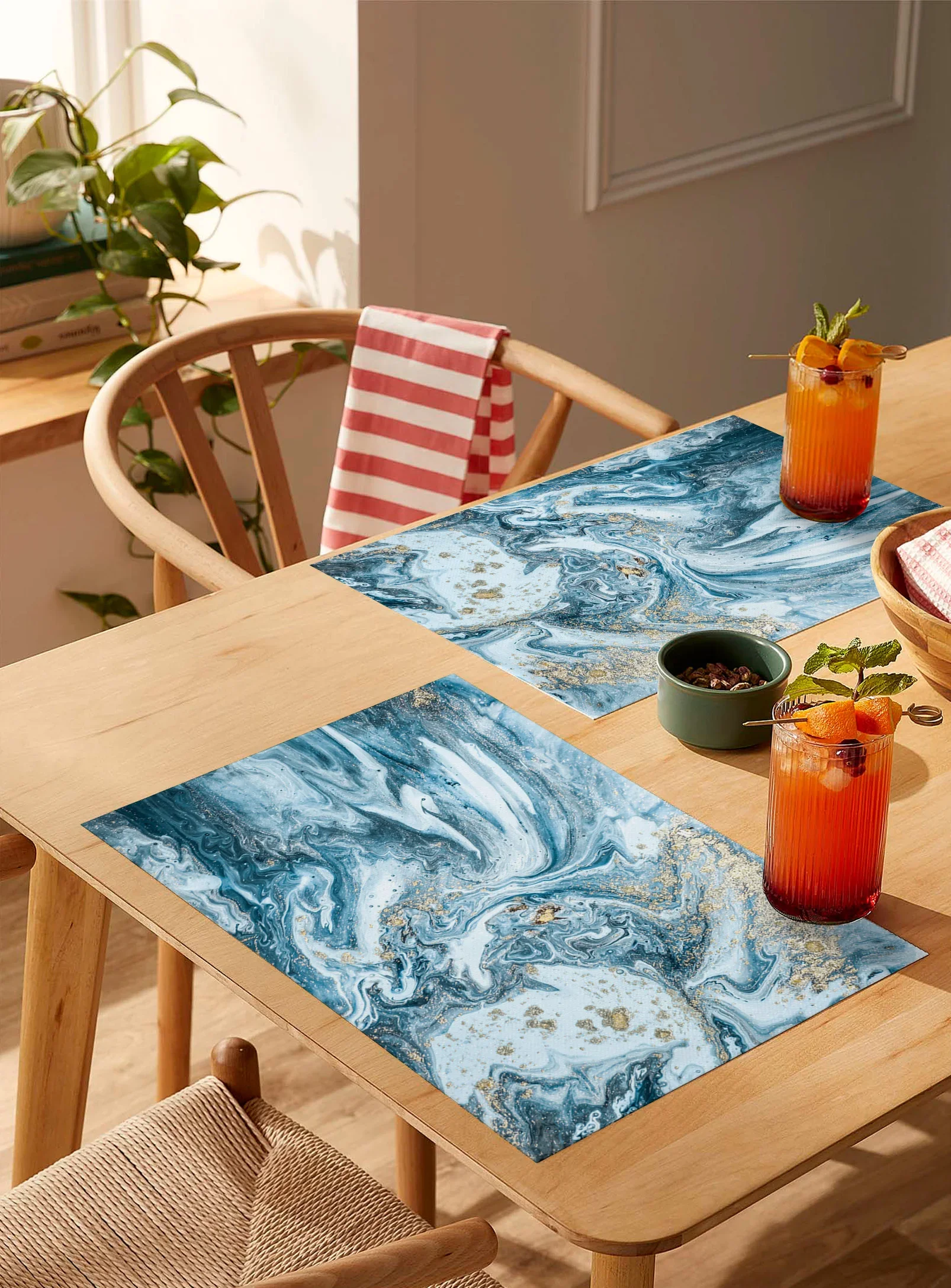 4/6 Pcs Placemat Marble Blue And Gold Abstract Kitchen Placemat Home Decoration Dining Table Mats Coffee Coaster Mat