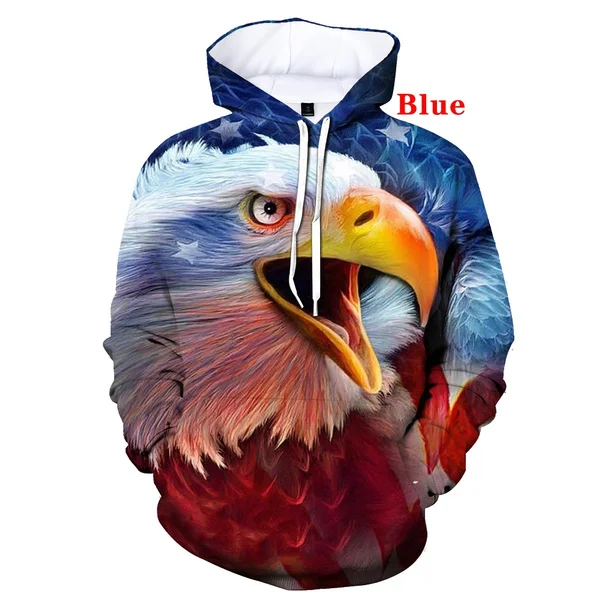 3D Eagle Printed Mens Autumn And Winter Fashion Long Sleeves Slim Round Neck Hoodies