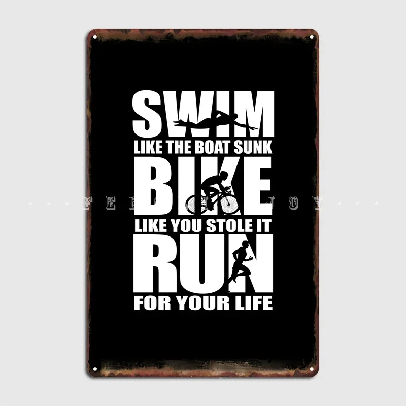 Swim Bike Run Triathlon Metal Sign Cinema Kitchen Club Bar Customize Wall Decor Tin Sign Posters