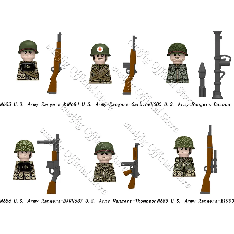 Kids Toy WW2 Military Army Vietnam Infantry US Soldier Figures Building Block Rifle Machine Gun Helmet DIY Accessory Bricks Gift