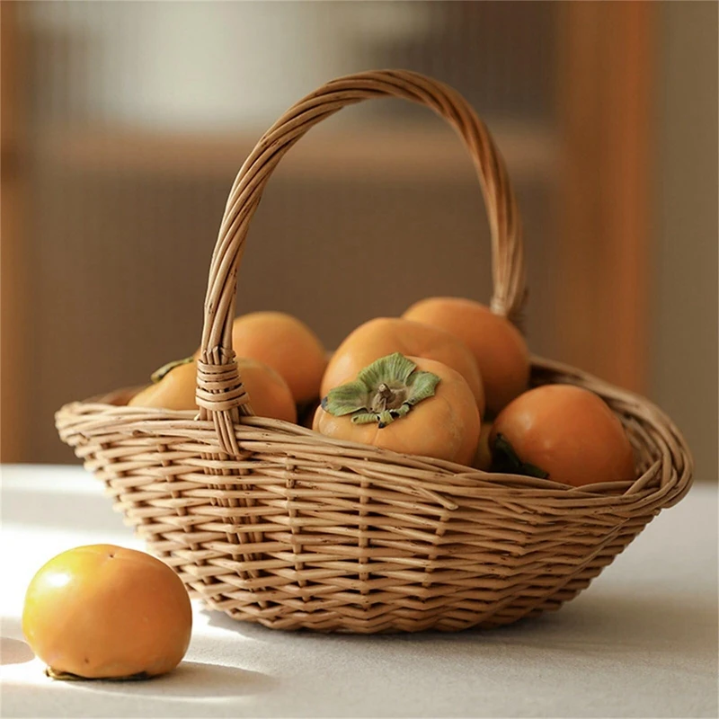 Wicker Storage Basket With Handle, Gift Hamper Basket, Picnic Baskets, Kitchen Basket Small view 2