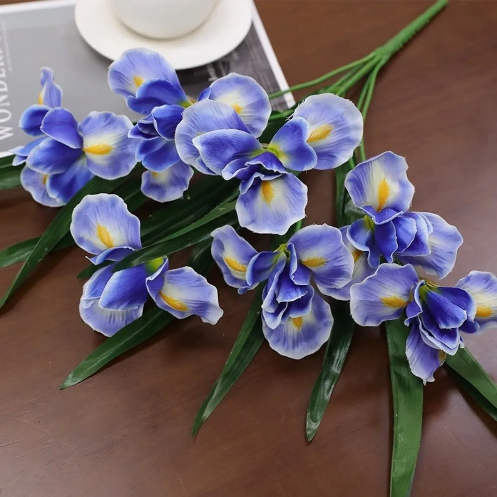 Fake Floral 3D Printing Artificial Iris Flower Branch Realistic Real Touch Faux Flower Handmade Cymbidium Branch Photo Props