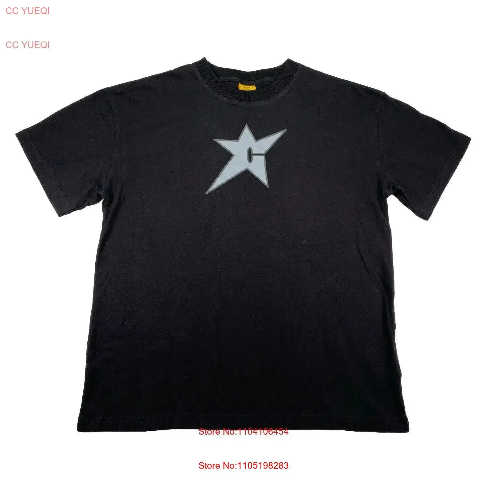 تي شيرت Habibis Carpet Company Skateboarding C Star Logo أسود كبير عتيق جرافيك مغسول للجنسين أزياء كاجوال قليلاً