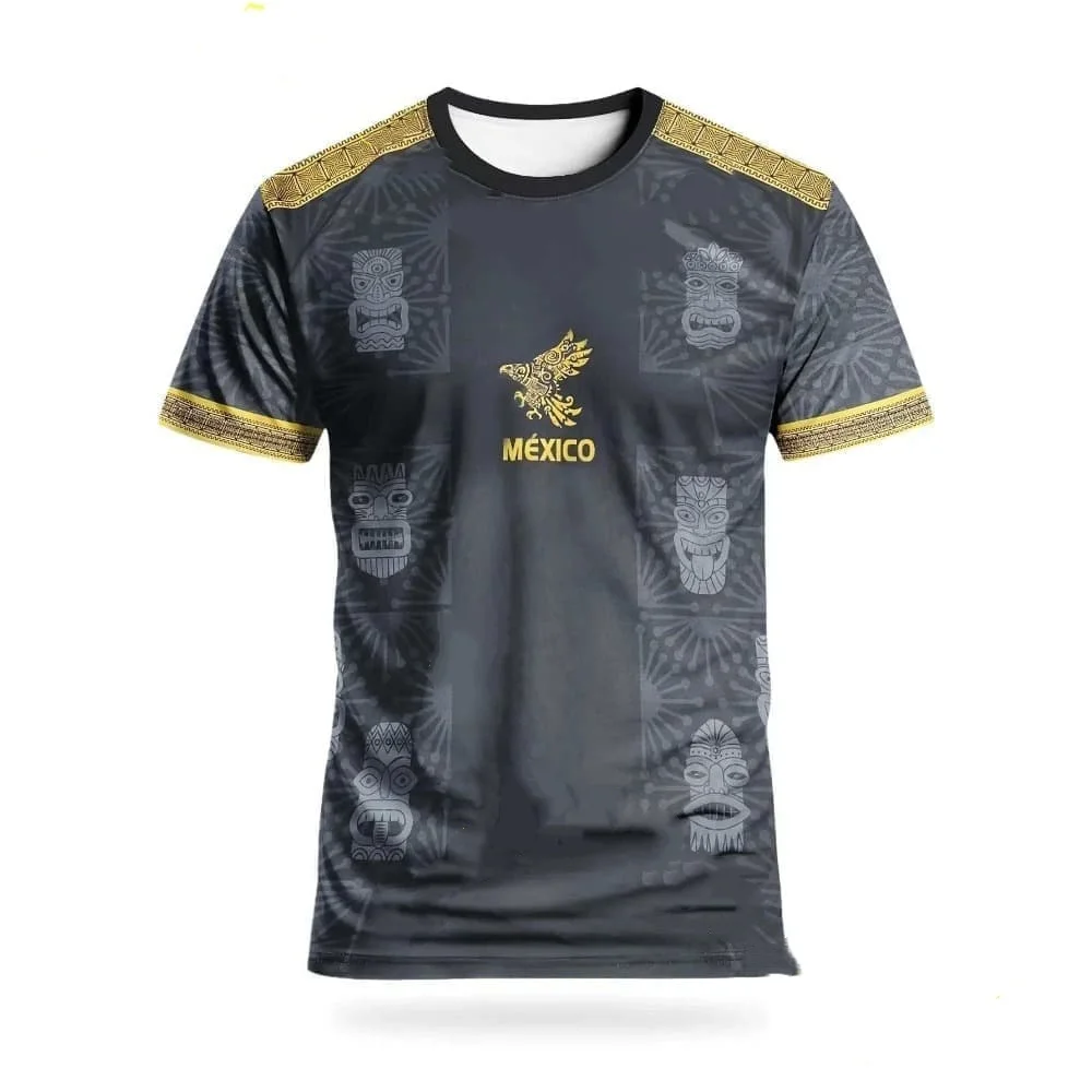 Summer Men Mexico Soccer Jersey Short Sleeve T-Shirts Totem Aztec Eagle Print Casual Breathable Fan Tops Women Short Sleeve