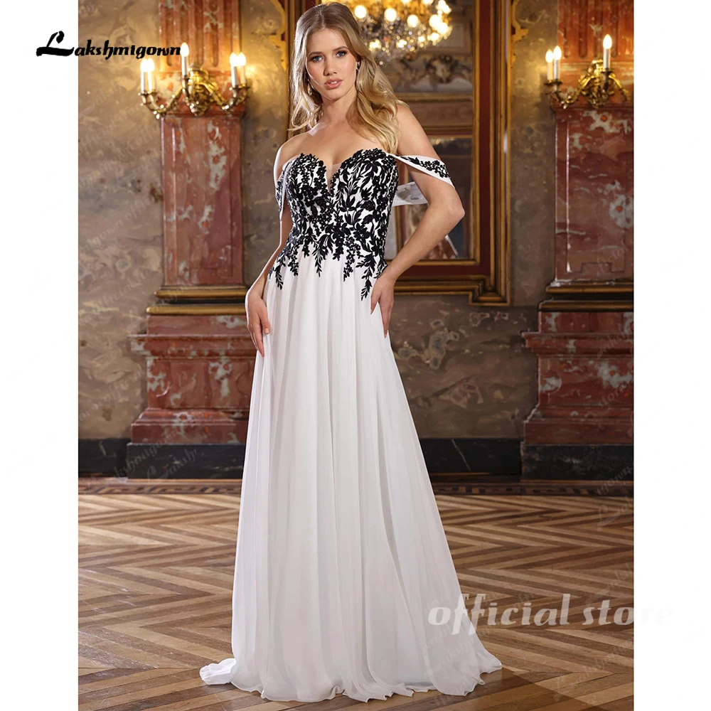 Lakshmigown Schwarz-Weiß Brautkleider Rückenfrei 2027 Blumenspitze Elegante Boho Brautkleider Vestidos De Novia Maßanfertigung – Detail 5