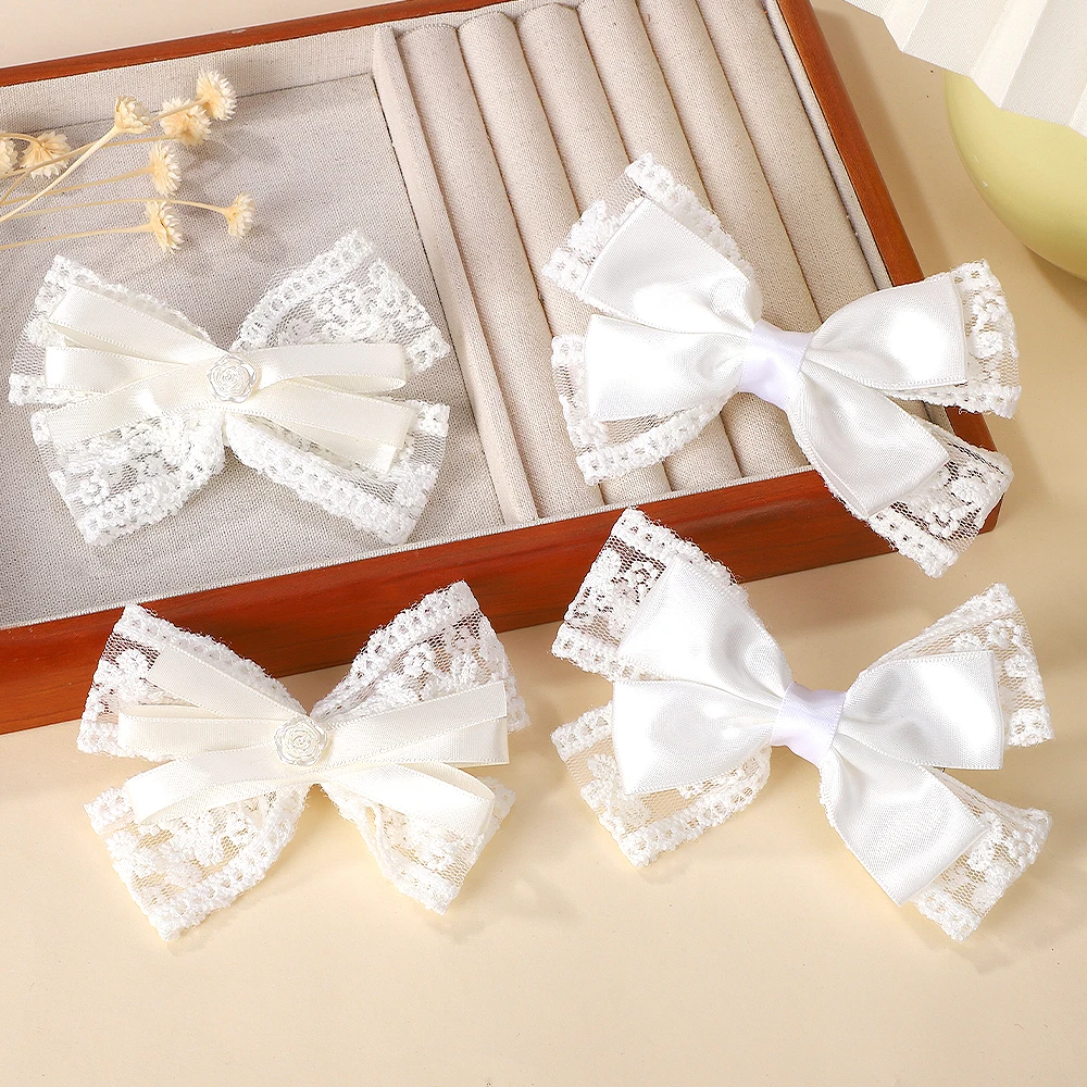 2 개/대 레이스 머리 활 클립 귀여운 소녀 머리핀 솔리드 헤어 클립 바레트 어린이 모자를 쓰고 있죠 패션 헤어 액세서리 도매