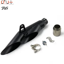 51MM Universal Motorcycle Exhaust Dual Outlet BLACK Exhaust Muffler Tail Pipe For Yamaha YZF R6 R1 R3