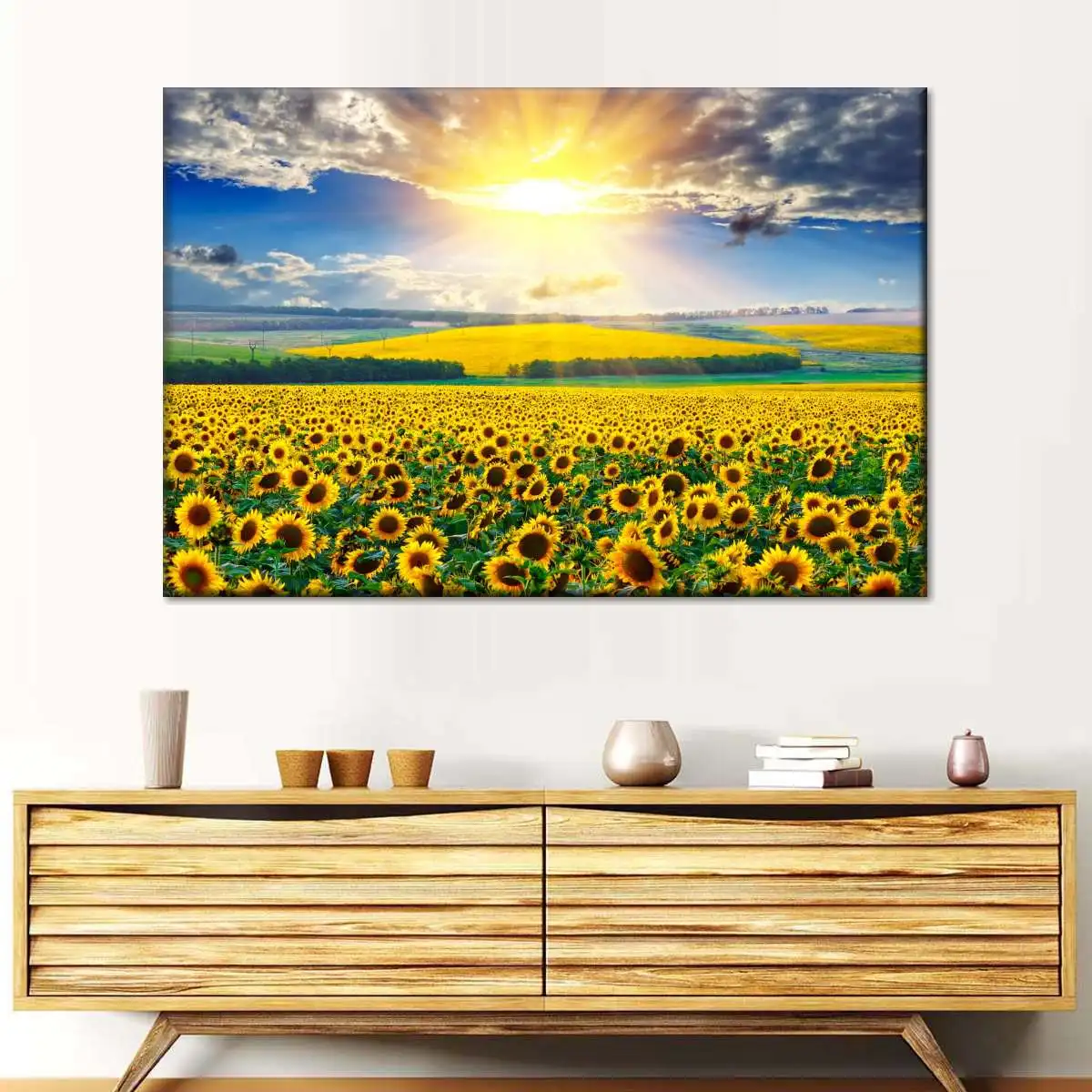 الكورية عباد الشمس قماش جدار الفن عباد الشمس مجال المشهد HD صور أشعة الشمس غروب الشمس الملصقات لغرفة المعيشة ديكور لا الإطار