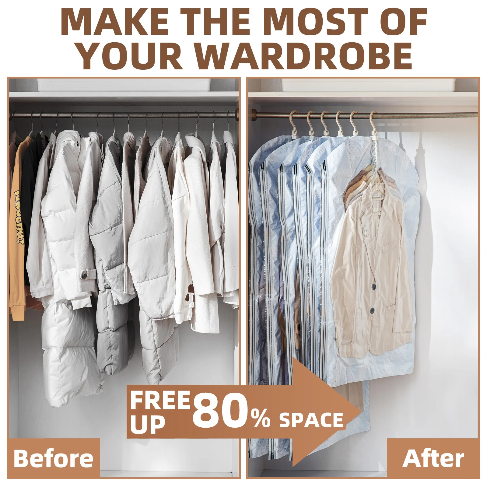 TAILI tas penyimpanan vakum gantung 6 buah, tas penghemat ruang, tas penyimpanan gantung untuk pakaian, segel vakum untuk setelan, gaun, jaket