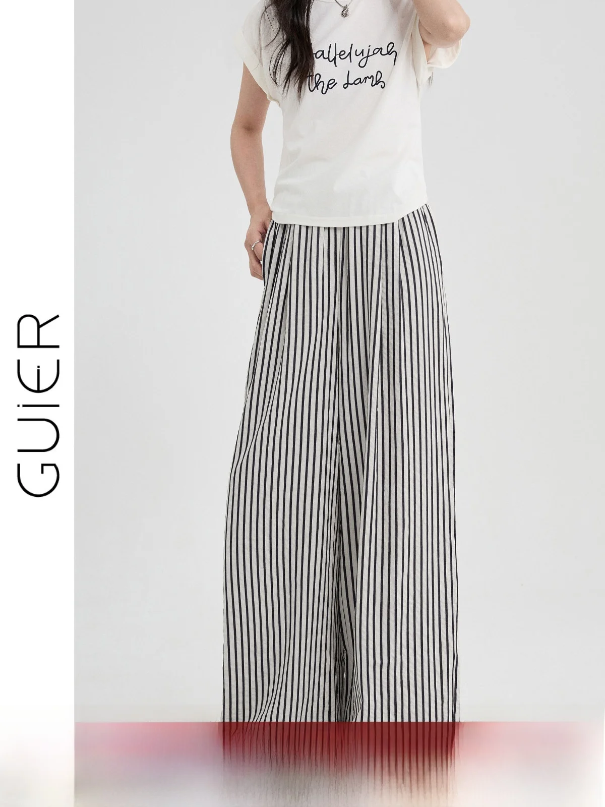 

High Waist Loose Casual Pants Women's Summer 2026 New Stripe Pattern Wide Leg Pants Comfortable Lazy Loose Fit Trousers