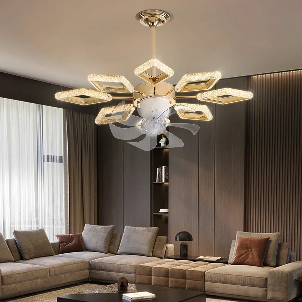 Artpad Crystal Chandelier Fan Luxury Led Ceiling Fan Lamp with Light with Remote Control LIving Room Dimmable for Dinning Room