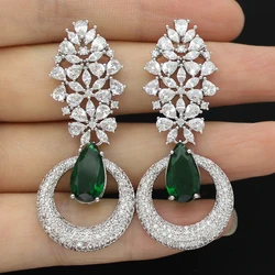 exquisite big long dangle earrings for women luxury jewelry wedding evening party shiny cubic zirconia plant leaf earrings