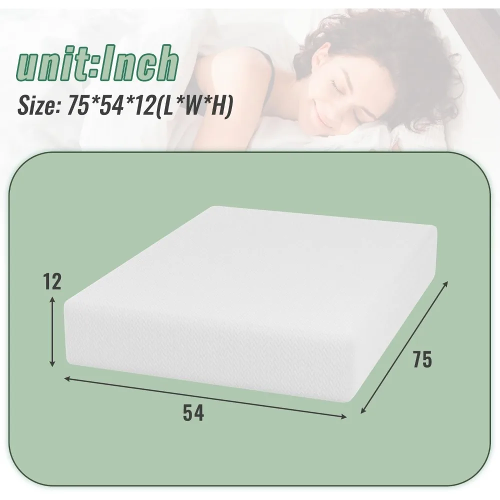 Full Size Mattress 12 Inch Gel Memory Foam Mattress with Breathable & Washable Soft Fabric Zippered Cover,Supportive