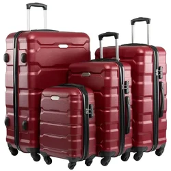 Valise Légère de Grande Capacité avec Fermeture Éclair ABS + PC, Ensemble de 4 Pièces, 18/22/26/28 Pouces