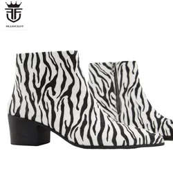 2024 Fashion Zebra Print Leather men Boots Men Suede leather Booties Men's Mujer Botas Side Metal Zip Party Wedding shoes