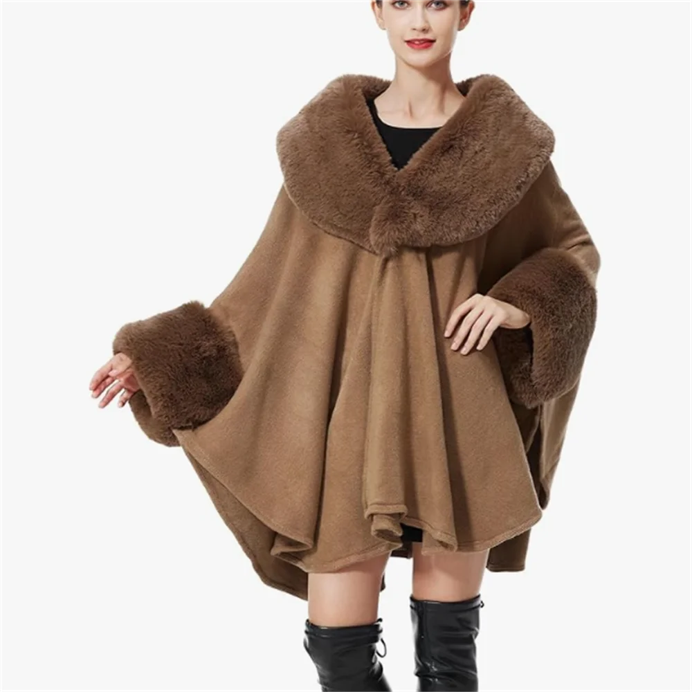 

Sample Women Circle Faux Fur Neck Cardigan Cape Poncho Winter Thick Warm Loose Bat Sleeved Long Cloak Big Pendulum Overcoat