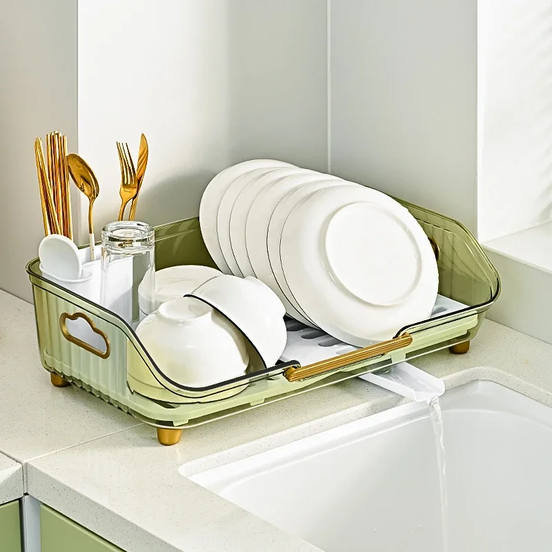 

Kitchen Drainage Bowl Storage Rack - Household Tableware Organizer, Dish Tray with Chopsticks Cage, Kitchen Storage Box