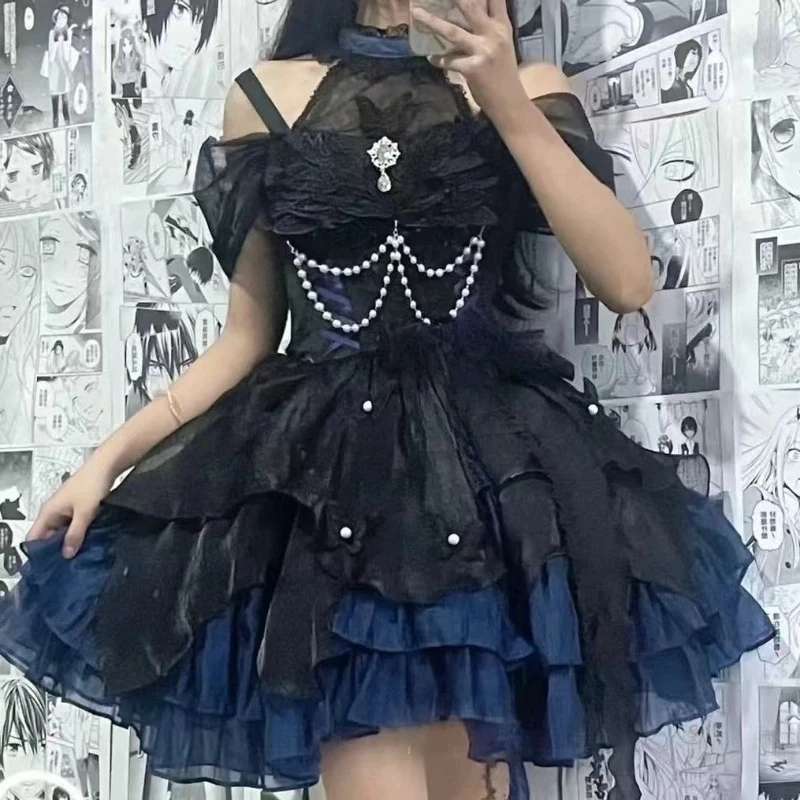 الحلو لوليتا Y2k فساتين الصيف الصغيرة النساء Kawaii الدانتيل المرقعة قصيرة الأكمام ضمادة الفرنسية خمر فستان حفلة قصيرة الإناث