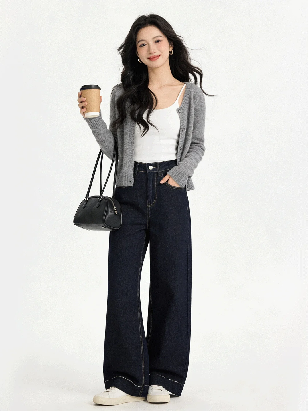 

High Waist Wide Leg Denim Jeans Women's Deep Blue Waed Straight Cut Loose Long Pants Spring 2026 Korean Sle Slim Fit