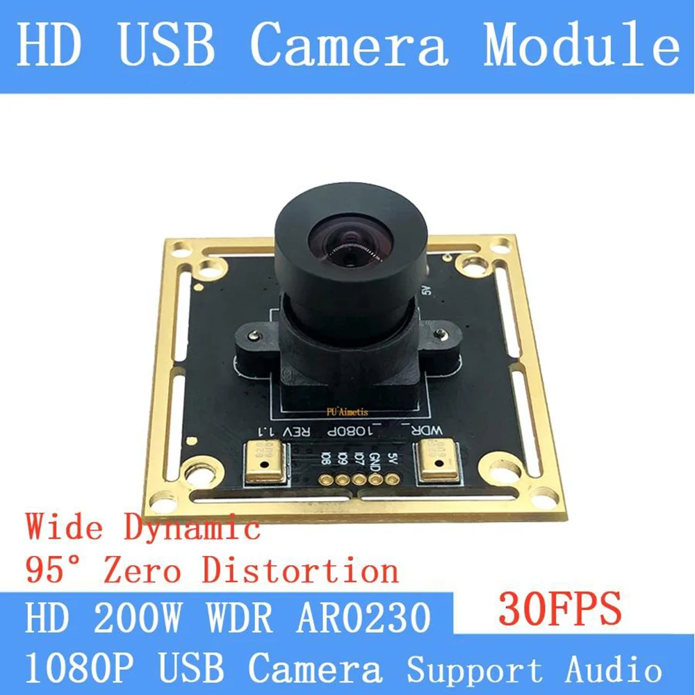 WDR 2MP H:95 °   무왜곡 OTG UVC 웹캠 30FPS USB 카메라 모듈 백라이트 촬영 와이드 다이나믹 1080P 리눅스 지원 오디오
