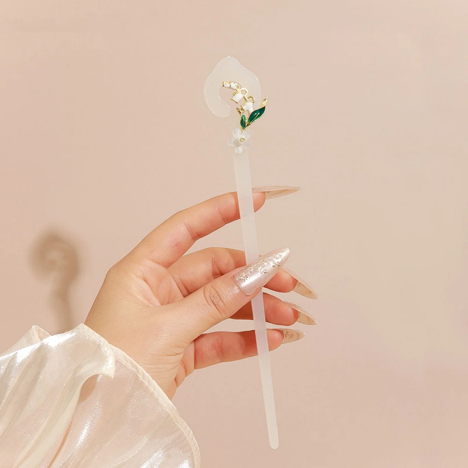 1 Stück grüne und weiße Blumen-Haarstäbchen, Jade – wie Haarnadeln-Set, perfekt für empfindliche und anmutige Hochsteckfrisuren von Frauen – Detail 1