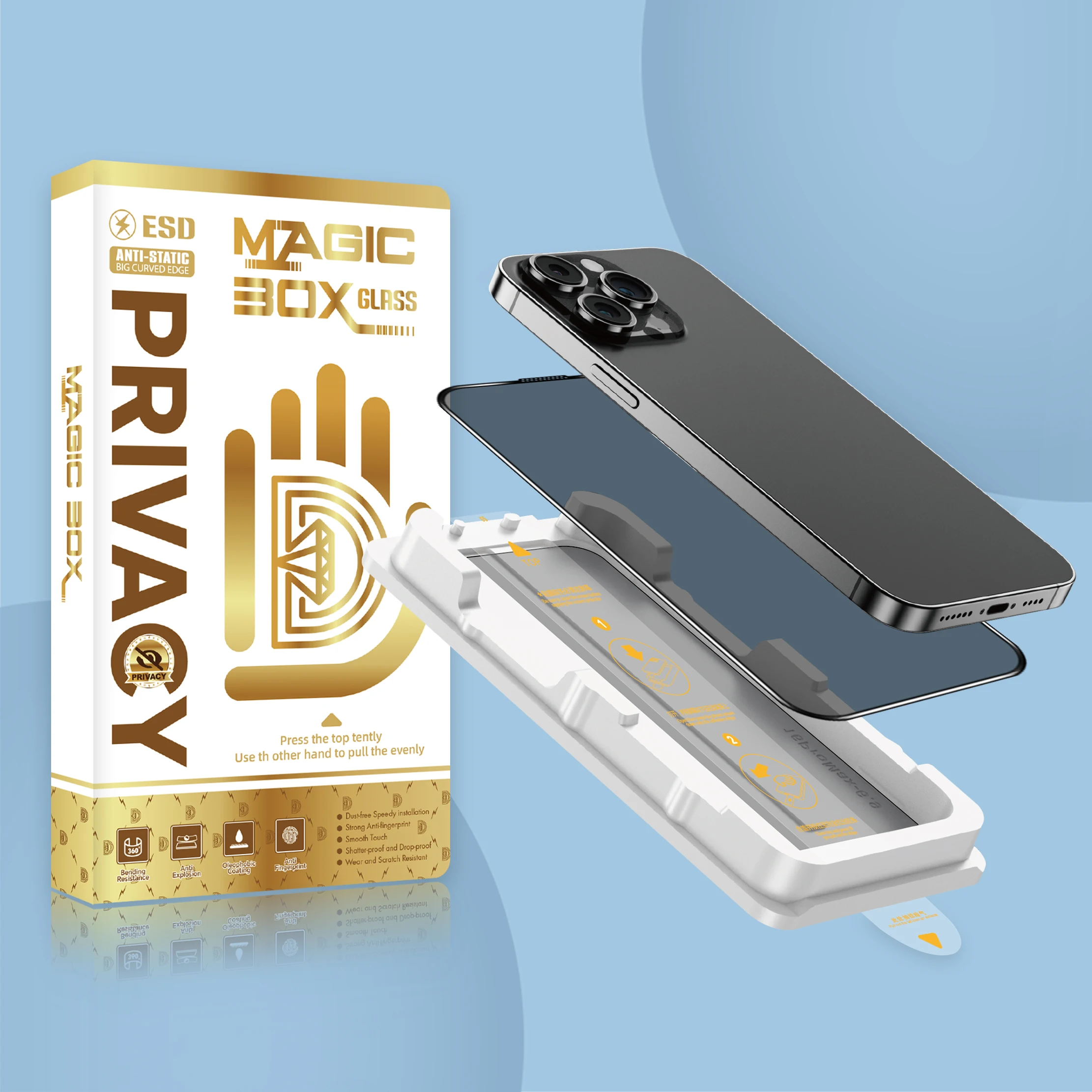 

5pcs ESD Magic Box Quick Stick HD Privacy Tempered Glass For IPHONE 16 16E 15 14 13 12 11 Pro Plus XS Max XR Screen Protector