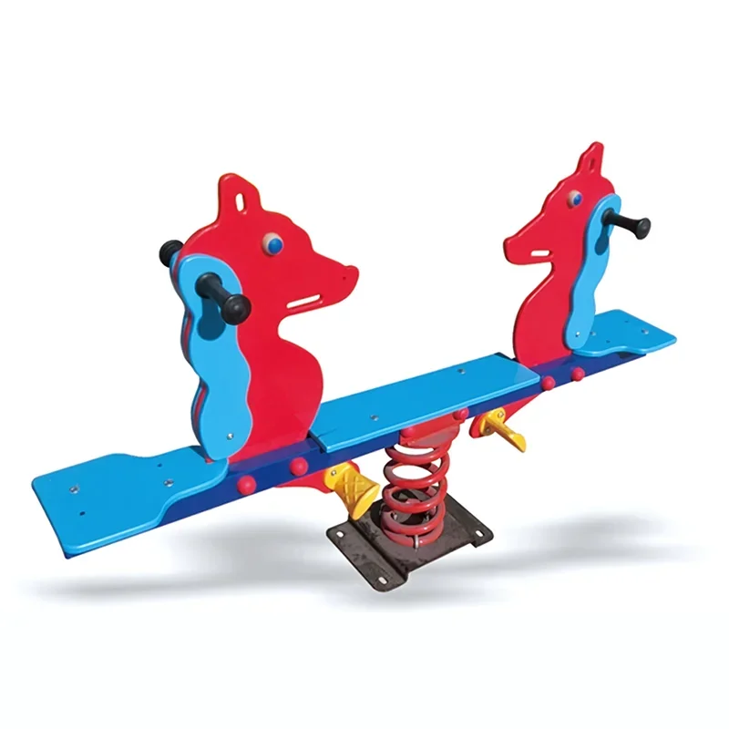 Children's outdoor spring seesaw kindergarten animal wooden horse park double seesaw