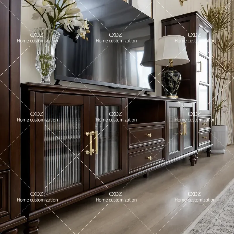 Huadani American all-solid wood TV cabinet coffee table combination retro living room bedroom cherry wood high TV cabinet