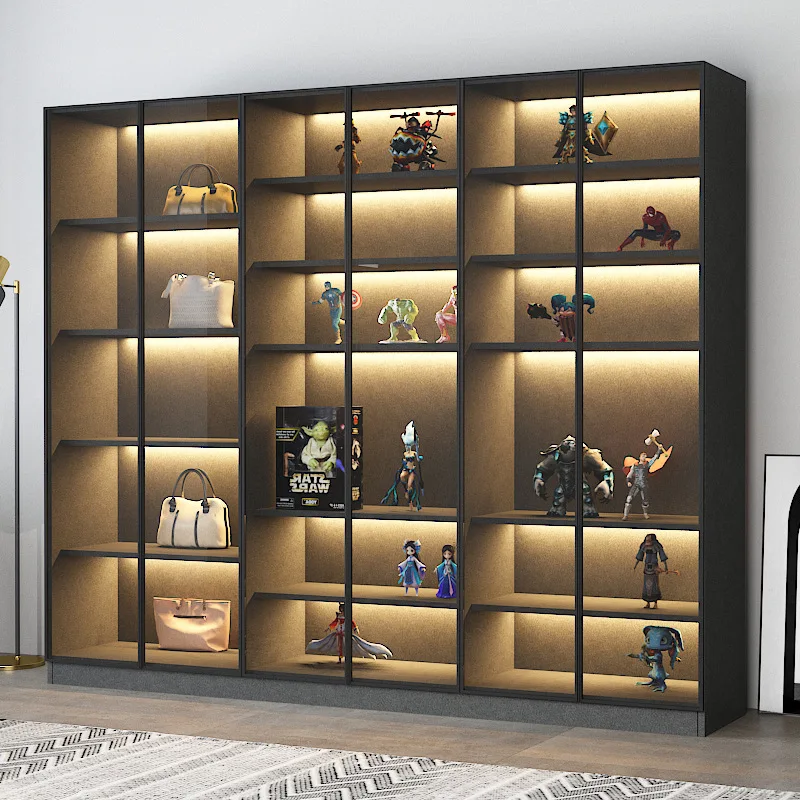 Figure display cabinet, LEGO model glass display storage cabinet, solid wood storage bookcase