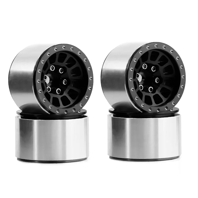 Jante de roue à billes en métal de 1.0 pouces, 4 pièces, pour voiture sur chenilles 1/18 1/24 RC TRX4M Axial SCX24 AX24, accessoires noirs