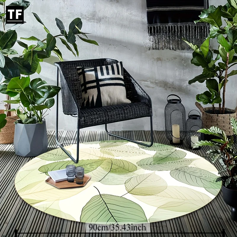 Crystal Velvet Round Rug with Leaf Pattern – Soft Spring-Inspired Mat for a Fresh & Natural Home Decor