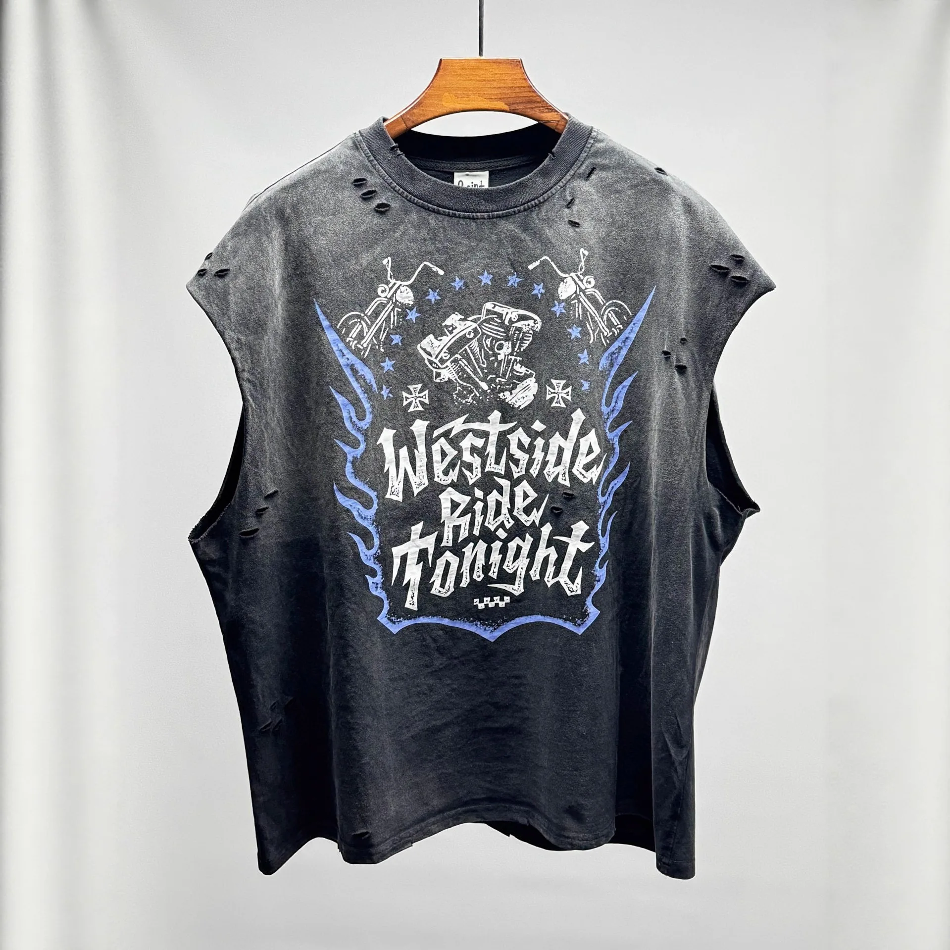 

West Coast Choppers - Sleeveless Washed Vintage High Street Print Loose Fit on the West Coast Motorcycle