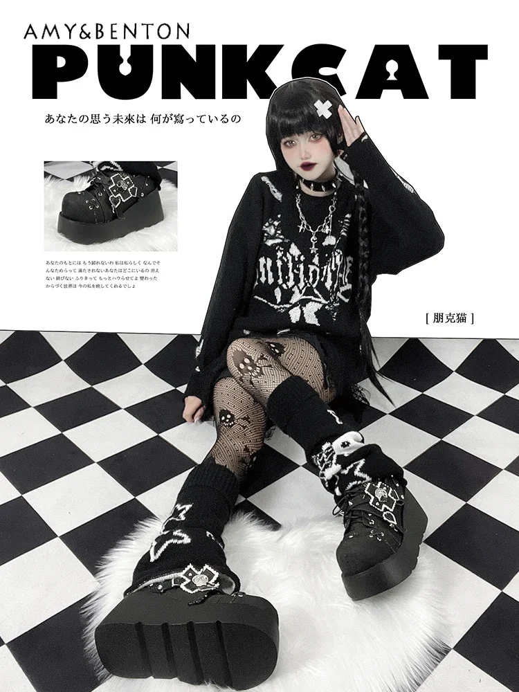 Original Punk Style Rivet Platform Shoes Subculture Y2K Hot Girl Lolita Mine Women Shoes Round Head Leather High Heels Students