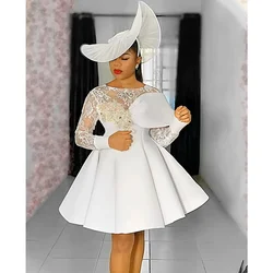 Elegant Ladies Sexy Short A-Line Plus Size Decal Long Sleeve Crystal Wedding Dress Formal Party Bridal Prom Dress Customized