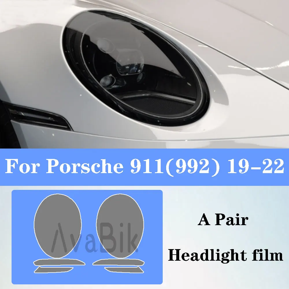 Folia ochronna na reflektory samochodowe, możliwość personalizacji, do Porsche 911 (992) 2017-2022, TPU, dymiony czarny, transparentna, odporna na zarysowania, naklejka naprawcza.
