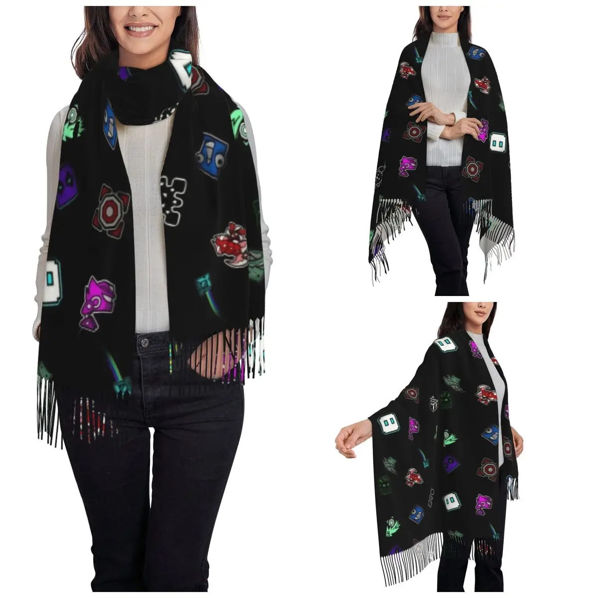 Video Game Geometric Dash App Fun Shawl Wrap Women Winter Large Soft Scarf Geometry Dash Pashminas Shawl Scarves