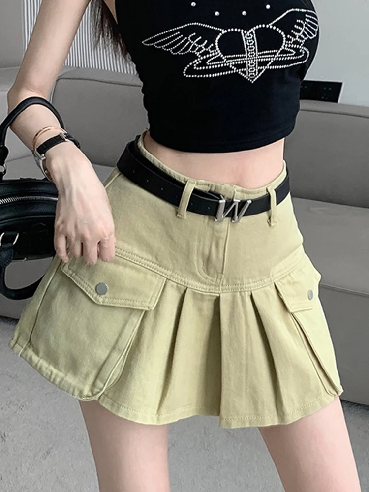 Chic Kaki Mini Dress High-waisted Slimming Booty Lifting American Style Spring Summer 2024 New Arrival Women's Skirt Ins