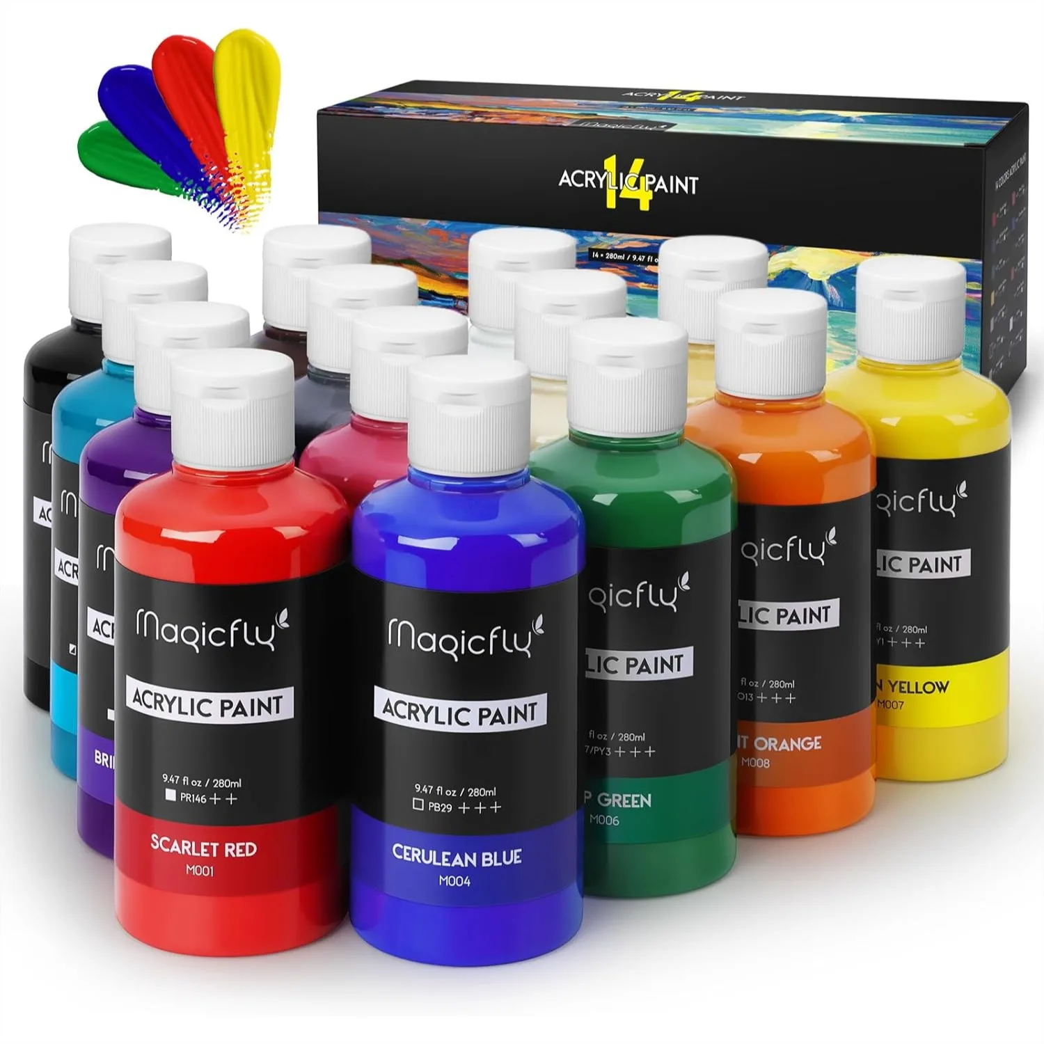 

Acrylic Paint Set 14 Colors 280ml Each for Canvas Wood Ceramic Fabric, Rich Pigment Craft Paint for Artists Beginners