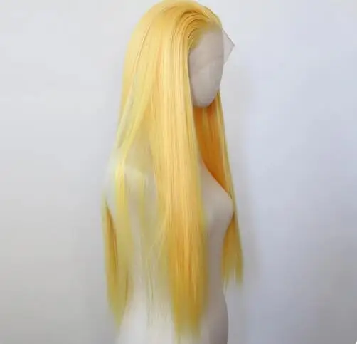 Yellow Wig Synthetic Lace Front Wig Long Straight Yellow Synthetic Wig Pre Plucked Heat Resistant Hair Wig