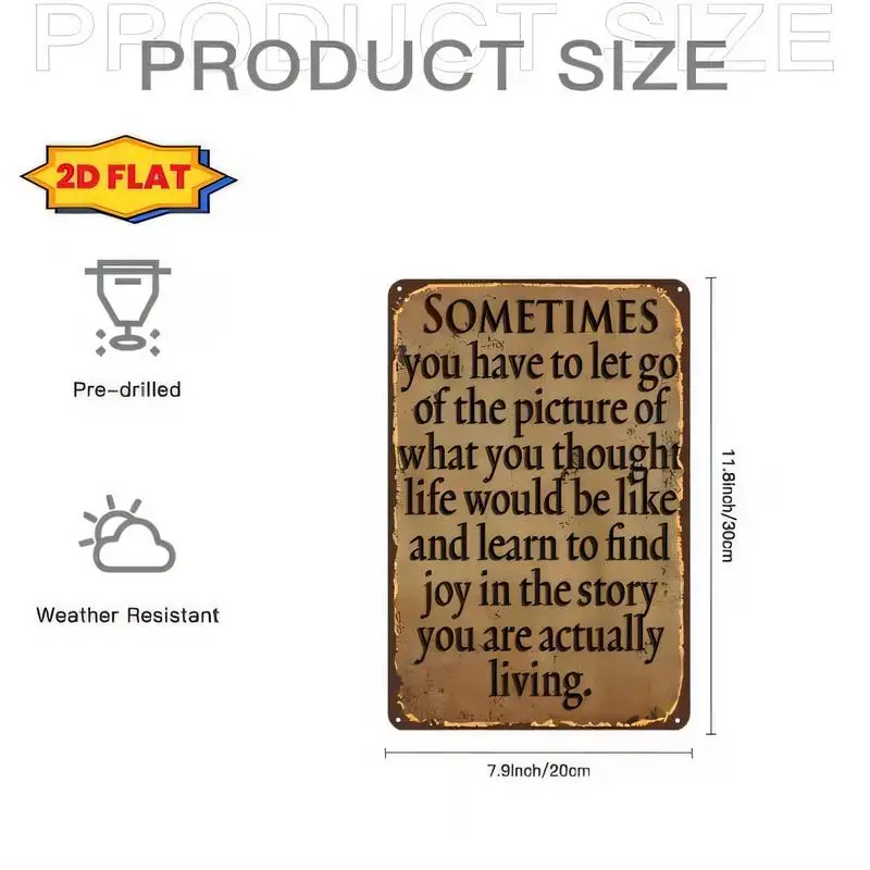 Pre - drilled Weather Resistant Vintage Metal Tin Sign - Inspirational Sometimes... Quote, Retro Distressed, Iron, Home/Cafe Dec