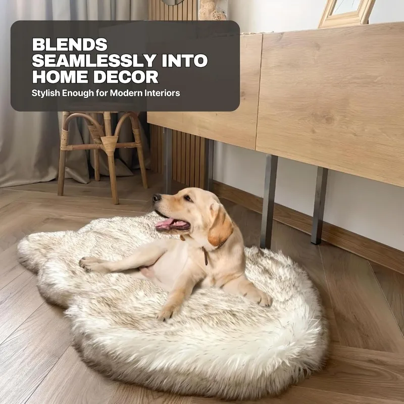 سرير كلب فاخر لتقويم العظام من الفرو الصناعي، سرير كلب من إسفنج الذاكرة ​   ل ​   حيوانات أليفة صغيرة ومتوسطة وكبيرة مقاس XL، سجادة للحيوانات الأليفة الرقيقة