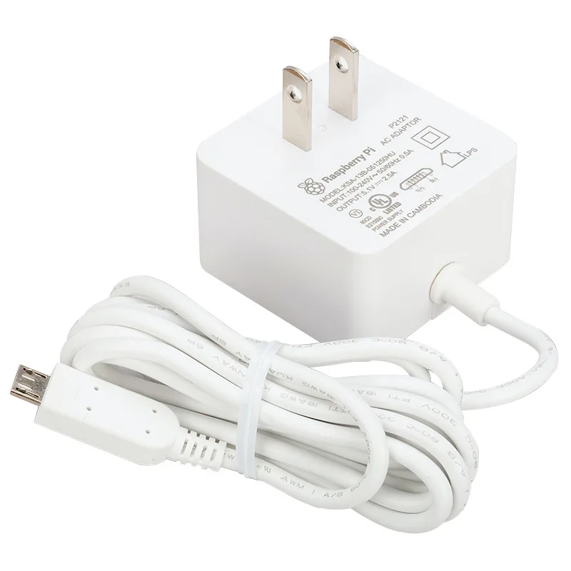 Raspberry Pi 3/4-fuente de alimentación oficial, USB-C/Micro USB con Cable de 1,5 M-5,1 V, 3A/2.5A, color blanco