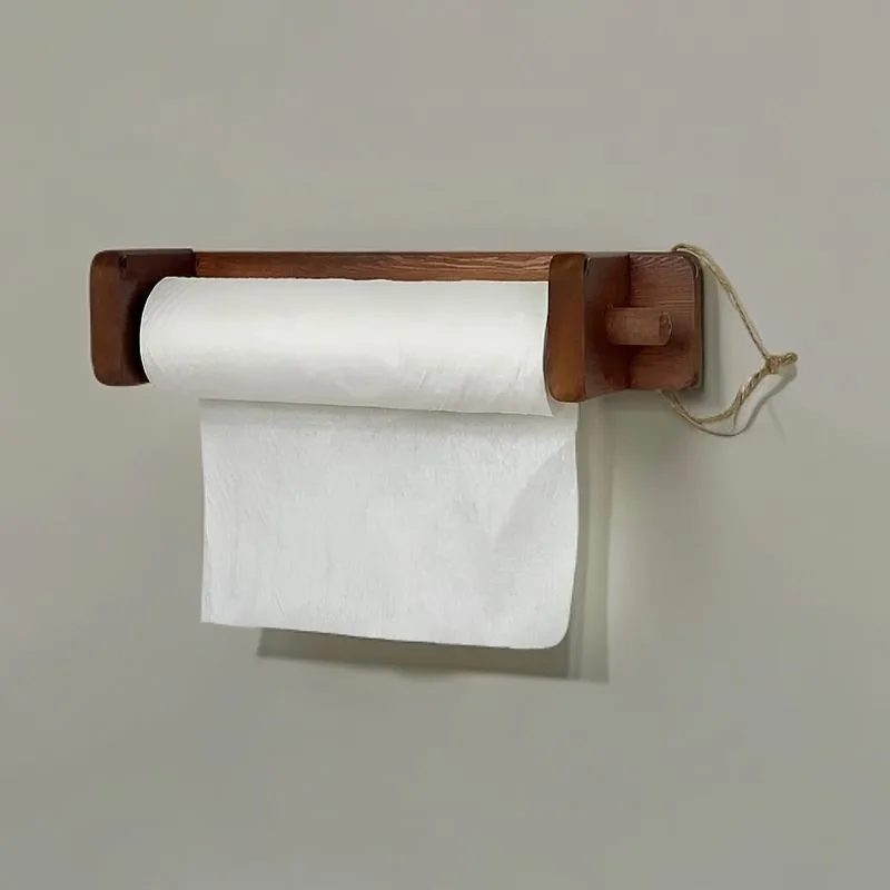 Rural Style Solid Wood Roll Paper Holder Kitchen Tissue Rack Restaurant Creative Decoration Storage and Organization