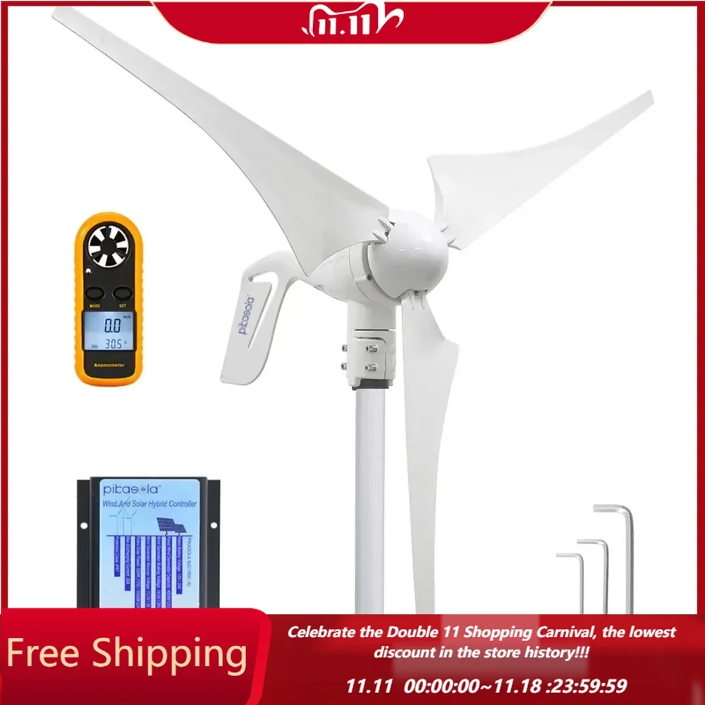 

Wind Turbine Generator 400W with a 30A Hybrid Charge Controller. Controller which can Add Max 500W Solar Panel for 12V Battery