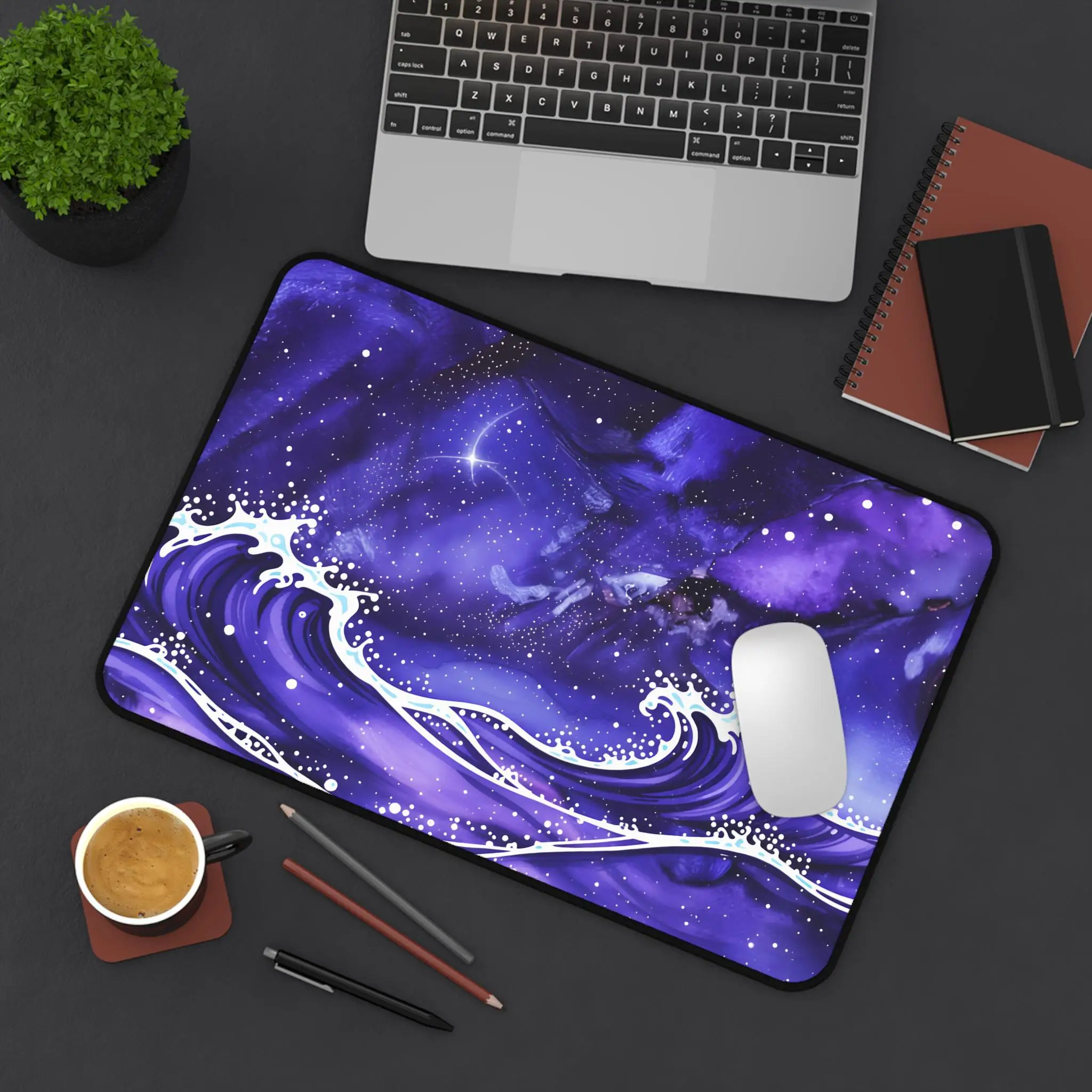 Abstract Purple Wave Pattern Mouse Pad, Purple Flowing Abstract Art Mousepad, Modern Minimalist Office Decorative Mouse Pad XXL