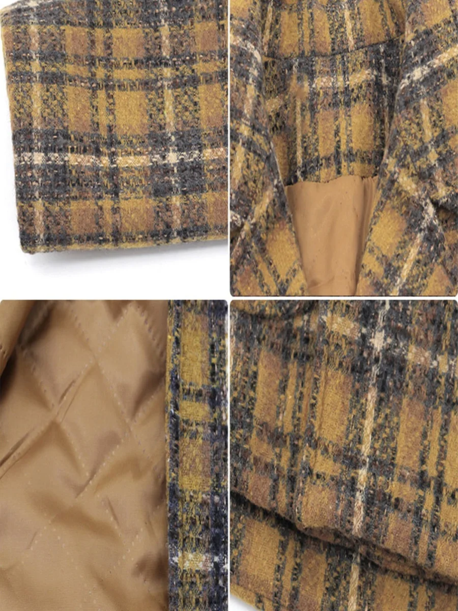 

Женское шерстяное пальто в клетку, свободного кроя, утепленное, модное, брендовое, на пуговицах, средней длины, с длинными рукавами, двубортное, для повседневной носки