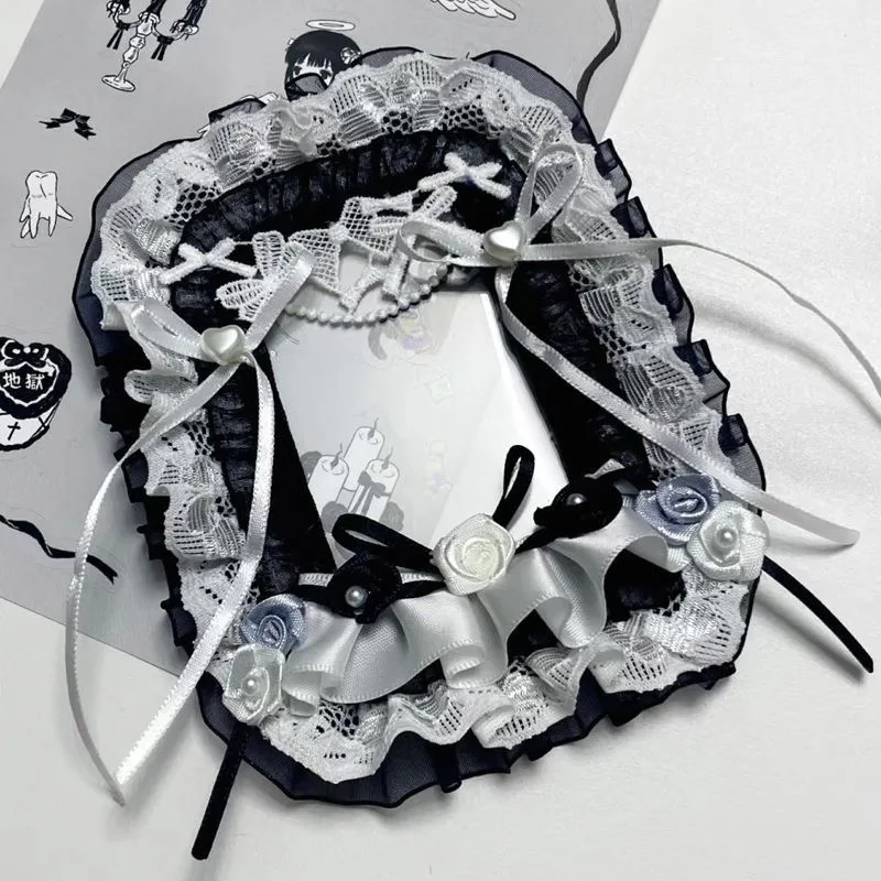 ita bag decoration idol photo display card holder DIY lace card cover bow itabag accessories ins photo protective black white